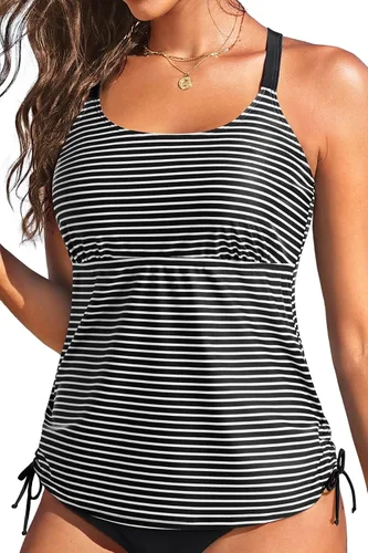 Vista 21 de Holipick Top de Tankini para Mujer Solamente Top de Traje de Baño Tankini Sin Parte Inferior Color Stripe2