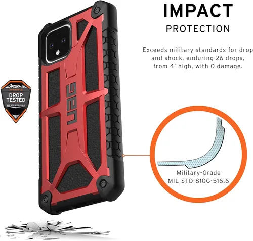 Vista 3 de URBAN ARMOR GEAR UAG Made for Google Pixel 4 [pantalla de 5.7 pulgadas] Monarch Feather-Light Rugged [Crimson] funda militar probada contra caídas