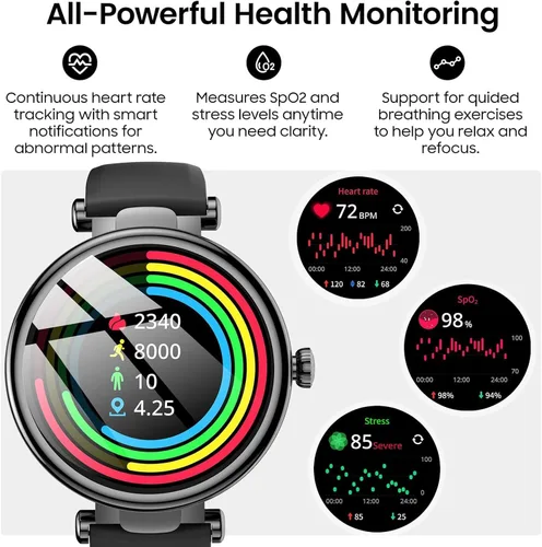 Vista 5 de TOZO S8 AMOLED Smart Watch for Women Men, Fitness Tracker with Bluetooth Calling & Notifications, 3ATM Waterproof, Sleep & Stress Tracking, 100+