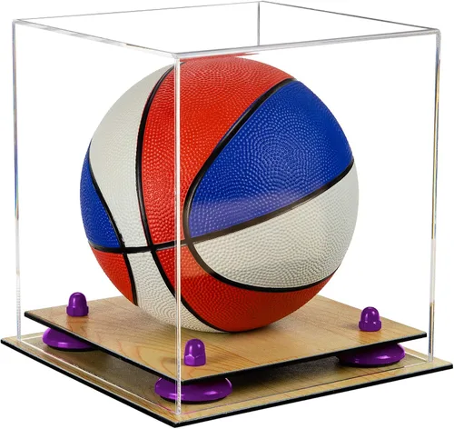 Vista 136 de Better Display Cases Mini acrílico - Miniatura (no tamaño completo) Baloncesto vitrina con elevadores negros y espejo (A015-BR)