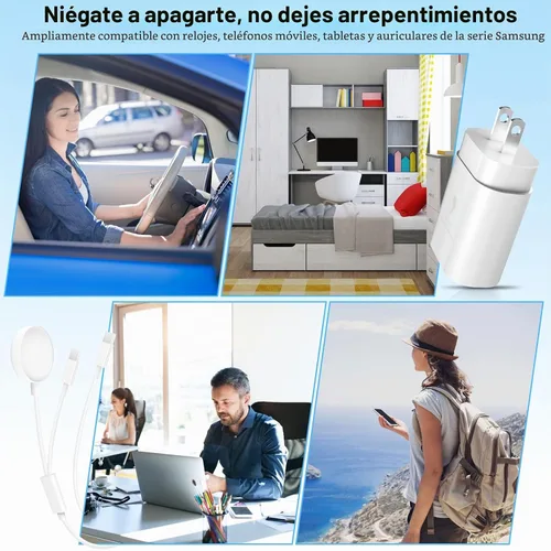 Vista 7 de Cargador USB C de 25 W, cargador de reloj 2 en 1 compatible con Samsung Galaxy Watch 7/6/6 Classic/5 Pro/5/4/3/Active2/1 y Galaxy S24 Blanco
