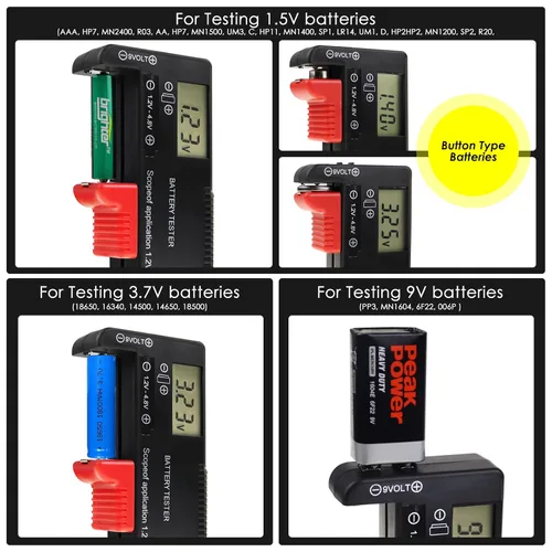 Vista 2 de Comprobador de batería digital, comprobador universal de batería para pilas AA AAA C D 9V 3.7V 1.5V - Portátil con precisión comprobar el nivel