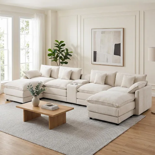 Vista 22 de Sofá modular en forma de U de 143 pulgadas para sala de estar, sofá modular de gran tamaño, sofás seccionales modernos, asiento profundo de pana