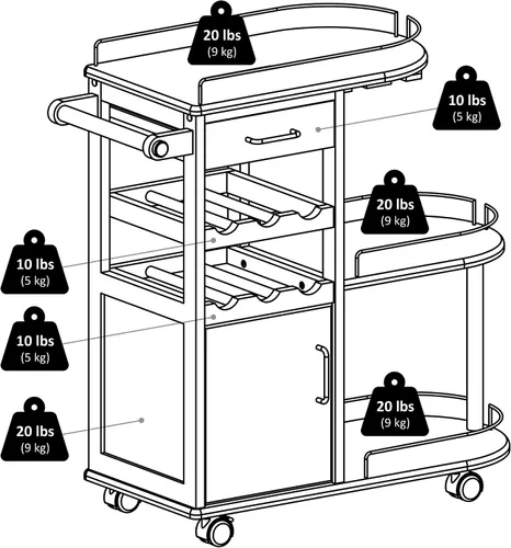 Vista 12 de Winsome Carrito de servir para cocina, Madera, Espresso oscuro