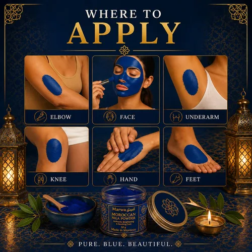 Vista 5 de Máscara marroquí en polvo de nila Polvo de belleza tradicional de hammam azul 1.7 onzas