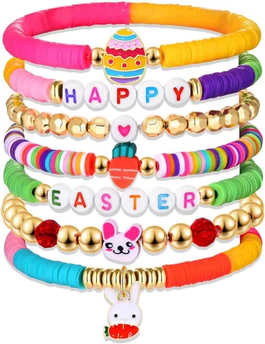 Vista 220 de Surfer Heishi - Pulseras apilables para mujer, apilables, de vinilo arcoíris, disco de arcilla, pulseras elásticas para la amistad, joyería bohemia