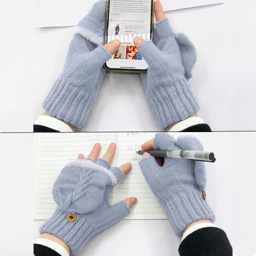 Vista 104 de Beurlike Guantes de invierno para mujer, de lana cálida, a prueba de viento, convertibles, sin dedos