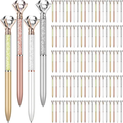 Vista 15 de Sherr Paquete de 100 Bolígrafos de Diamante de Cristal Grandes Bonitos Bolígrafos de Punta Retráctiles con Pedrería de Cristal Brillante Gemas Negro