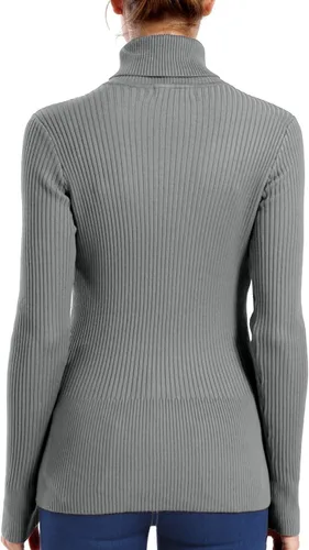 Vista 3 de ninovino Suéter de manga larga acanalado de cuello alto para mujer
