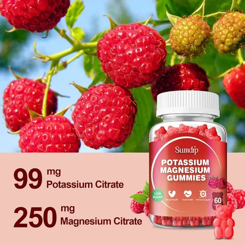 Vista 7 de Gomitas de magnesio y potasio, salud muscular y cardíaca, calambres en las piernas y sueño, suplementos de potasio, gomitas veganas sin OMG, sin
