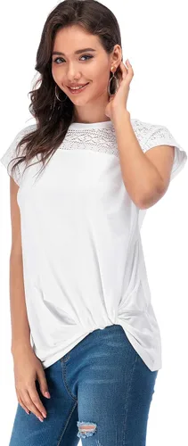 Vista 2 de MSHING Camisetas casuales de manga corta con cuello en V para mujer, holgadas, básicas, lindas camisetas