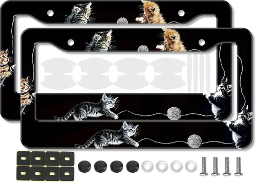 Vista 36 de Marco de matrícula de lunares negros, 2 piezas de soporte decorativo clásico de lunares blancos para placa de automóvil, lindo estilo retro