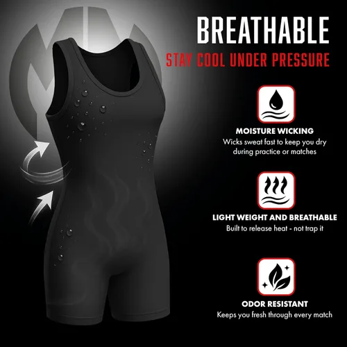 Vista 4 de Matman Edge Wrestling Singlet Mujeres Spandex Levantamiento de Pesas Color Sólido