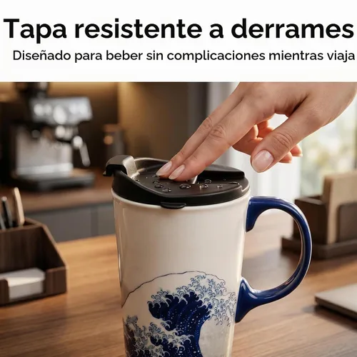 Vista 5 de DUSVALLY Taza de viaje de cerámica de 17 onzas con tapa y asa, taza de café 17oz
