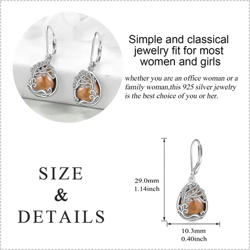 Vista 76 de Aretes colgantes con forma de lágrima de filigrana de piedra lunar de plata de ley 925 con cierre de palanca para mujer, regalos de joyería