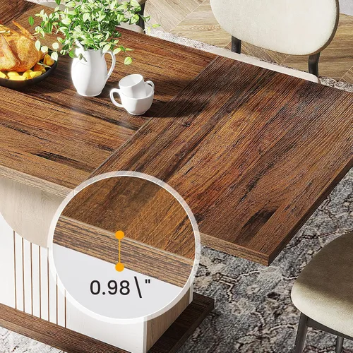 Vista 7 de Tribesigns Mesa de comedor rectangular de 55 pulgadas para 4 a 6 personas, mesa de comedor de madera de granja para cocina, comedor y sala de estar