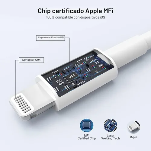 Vista 3 de Cargador rápido para iPhone, enchufe USB C de pared y cable de carga tipo C a Lightning de 10 pies de largo, adaptador PD USBC Cube Brick Box