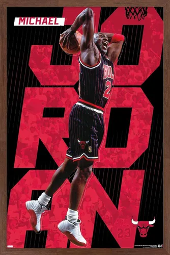 Vista 16 de Trends International Michael Jordan - Póster de pared a rayas, 14.725 x 22.375 pulgadas, versión enmarcada de madera de granero