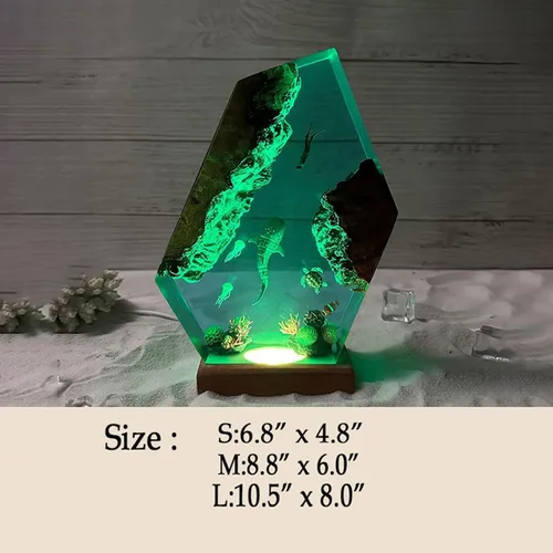 Vista 5 de Lámpara de Luz de Madera con Resina Epoxi Creativa del Océano, Lámpara de Océano Acuático Multicolor Hecha a Mano para Entusiastas del Buceo