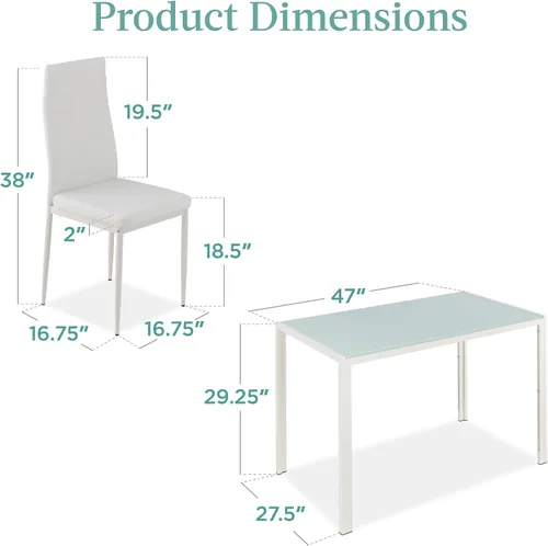 Vista 13 de Best Choice Products Juego de comedor de 5 piezas de vidrio, muebles modernos de mesa de cocina para comedor, dinette, espacio compacto ahorrador