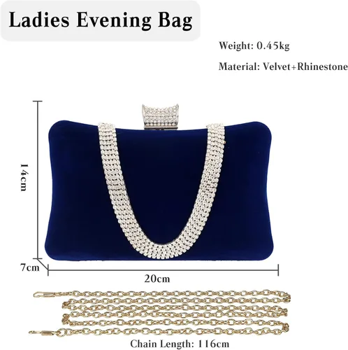 Vista 3 de Bolso de noche de terciopelo para mujer, bolso de mano brillante con diamantes de imitación