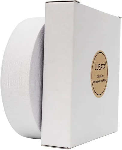 Vista 2 de lusata Bobina elástica de punto blanco de 1 pulgada de ancho, banda elástica de punto de alta elasticidad, 10 yardas