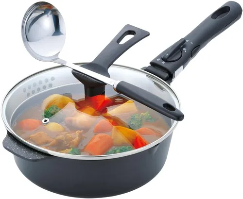 Vista 4 de Wahei Freiz EM-9735 Multi-functional Deep Frying Pan, 9.4 inches (24 cm), Induction Compatible, Gas OVER 2