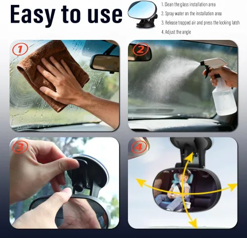 Vista 6 de Espejo de coche para bebé, con ventosa HD, gran angular, convexo, espejo retrovisor para automóvil con ajuste de 360°, accesorios interiores