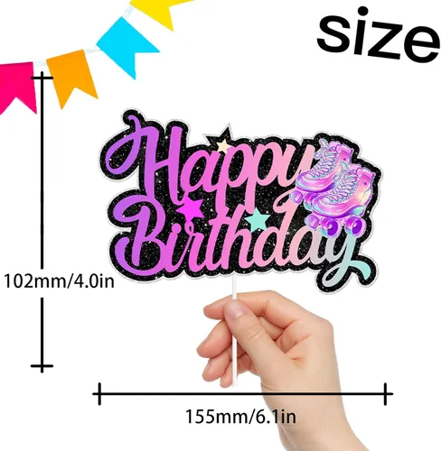 Vista 2 de Patines de ruedas para decoración de tartas para niños y niñas, decoración de fiesta de feliz cumpleaños, 80 y 90, estilo retro, hip hop