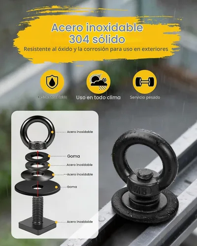 Vista 5 de Anclaje de amarre de montaje en T para portaequipajes de techo, perno de ojo en forma de anillo M8 resistente, tuercas de ojo en T de acero