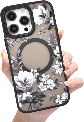 Vista 14 de Compatible con el teléfono 13 Pro - Funda magnética mate translúcida, de lujo, a prueba de golpes, magnética y con bonito patrón de flores, carcasa