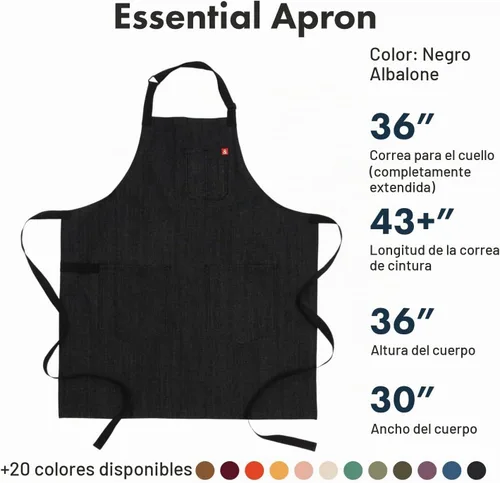 Vista 2 de hedley & bennett Delantal esencial - Delantal de chef profesional con bolsillos y correa ajustable para cocinar y asar a la parrilla Abulón Negro