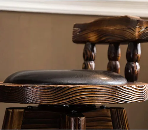 Vista 5 de Taburetes de bar giratorios de madera maciza con estilo de tela de altura de mostrador, esponja de resistencia, respaldo cómodo, asiento acolchado