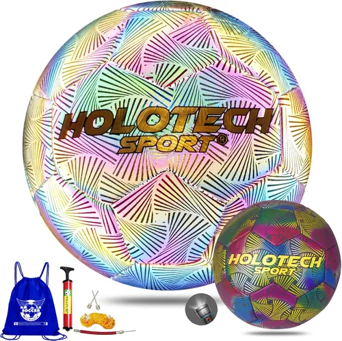 Vista 8 de WTOPSBO - Balón de fútbol tamaño 4/5, pelota de fútbol holográfica reflectante brillante, pelotas de fútbol de cuero PU brillante