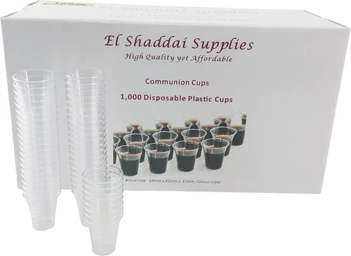 Vista 5 de FixtureDisplays Vasos desechables para comunión - Caja de 1000 - Plástico - 1.5 in (de) diámetro. x 1.5 in H - 16946-NPF