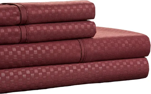Vista 22 de Lavish Home Juego de sábana grabado en relieve, color blanco, King, Burgundy, gemelo