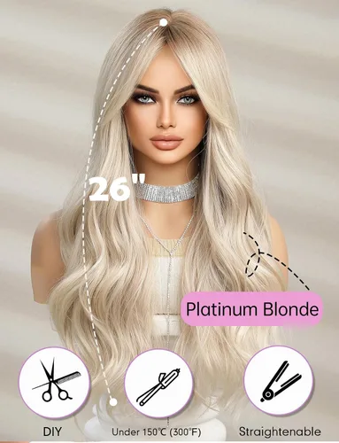 Vista 4 de HAIRCUBE Pelucas largas onduladas para mujer, peluca de pelo sintético para uso diario