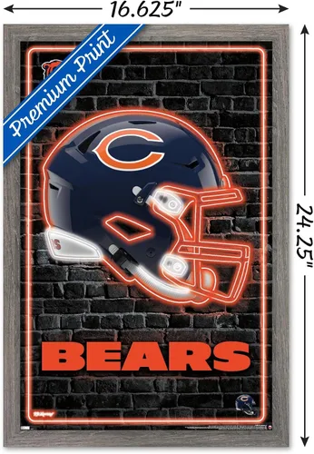 Vista 3 de NFL Chicago Bears - Póster de pared con casco neón 23, 22.4 pulgadas de largo x 14.7 pulgadas, versión enmarcada de madera de granero