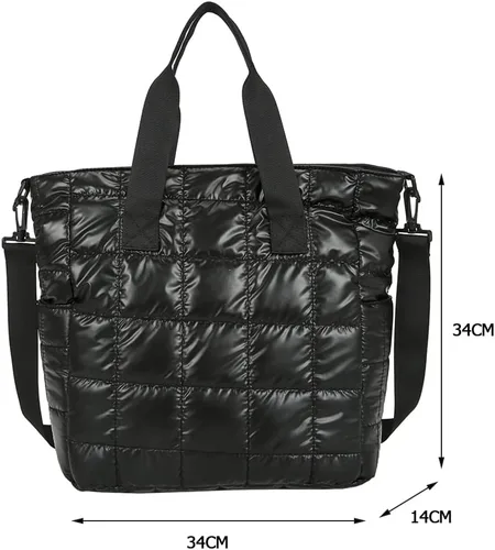 Vista 2 de AZURAOKEY Bolso de mano acolchado para mujer, acolchado de algodón acolchado, bolsa de hombro acolchada de invierno