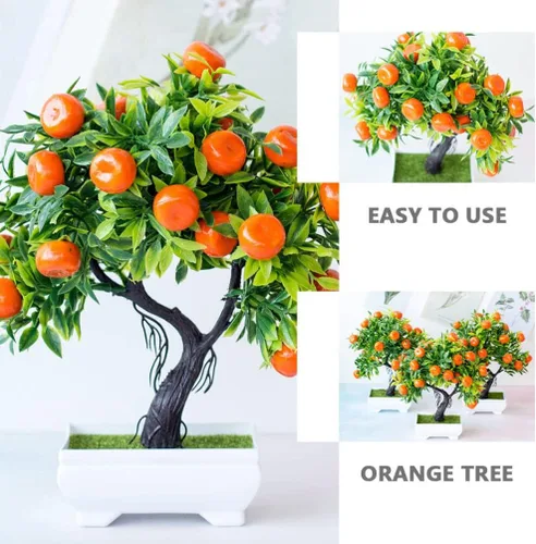 Vista 2 de Cabilock - Bonsái de árbol de kumquat simulado de 10.23 x 8.66 x 3.93 pulgadas, planta falsa en maceta para interiores, hogar, oficina, boda