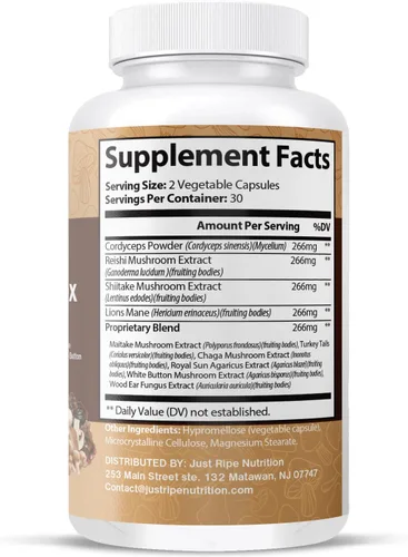 Vista 8 de Reishi, Cordyceps, melena de león y shiitake, refuerzo del sistema inmunológico y suplemento cerebral nootrópico, mejora la memoria