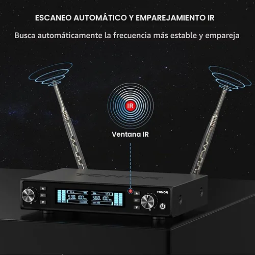 Vista 2 de TONOR Sistema de Micrófono Inalámbrico, Escaneo Automático y Emparejamiento UHF Micrófono de Karaoke Recargable, 2x100 Micrófono Inalámbrico
