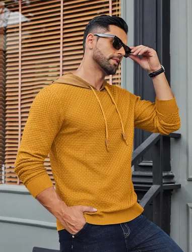 Vista 18 de COOFANDY Sudadera con capucha para hombre, casual, de manga larga, con cordón, de punto gofre, ajustada