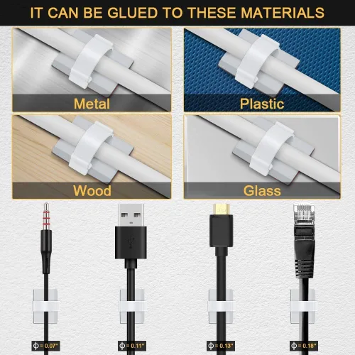 Vista 7 de Clips de Cable Autoadhesivos 3M Organizador de Cables, Soporte de Alambre Abrazadera de Gestión Adhesiva para Escritorio Coche Cámara de Tablero