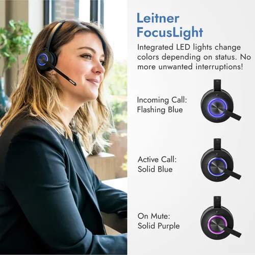 Vista 4 de Leitner LH675 Auriculares inalámbricos de oficina 3 en 1 con micrófono - Auriculares inalámbricos DECT para teléfono de oficina, computadora