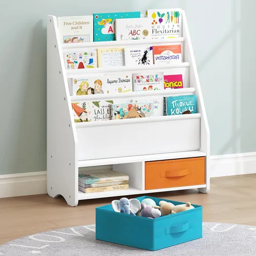 Vista 10 de UTEX Estantería para niños con bandeja para revistas y organizador, organizador de libros (Espresso)