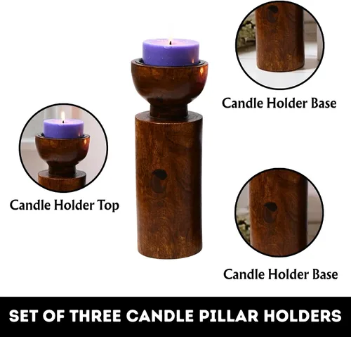 Vista 2 de Portavelas grandes para velas de pilar, estilo rústico de granja, decoración del hogar, perfecto para centros de mesa, mesa de café o chimenea