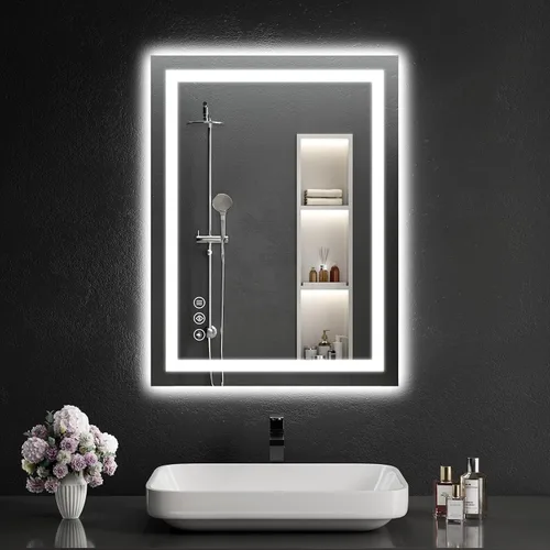 Vista 25 de Espejo de baño LED de 30 x 48 pulgadas con luces, regulable, antivaho, espejo de tocador de baño para pared, retroiluminado + luz frontal, función