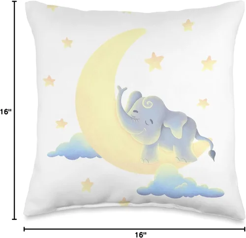 Vista 4 de Almohada de elefante durmiente en la luna con estrellas I para decoración de habitación de guardería