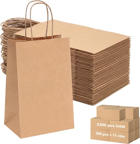 Vista 8 de OUTUXED 60 bolsas de papel marrón de 8 x 4 x 10 pulgadas con asas, bolsas Marrón 8x4x10in